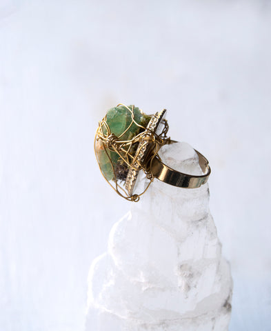 Green Fluorite Raw Stone on Adjustable Ring