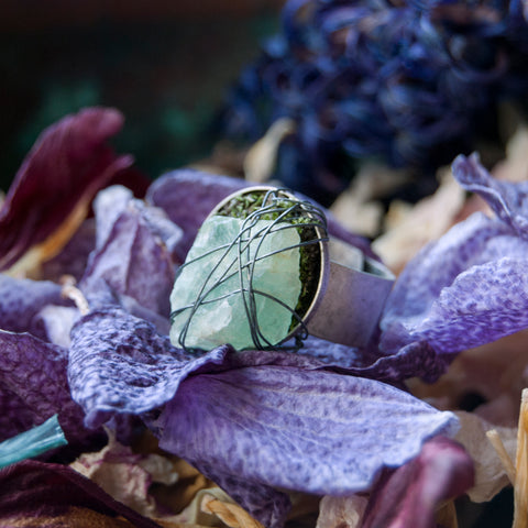 Green Fluorite Raw Stone on Adjustable Ring