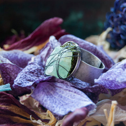 Green Fluorite Raw Stone on Adjustable Ring