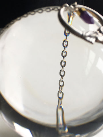 Heimdall Double Ram Head Silver Necklace with Amethyst Spike Pendant