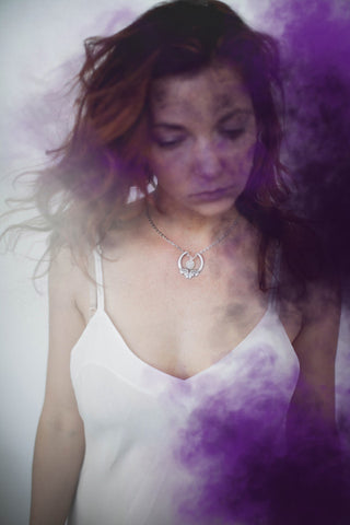 Heimdall Double Ram Head Moonstone Silver Necklace