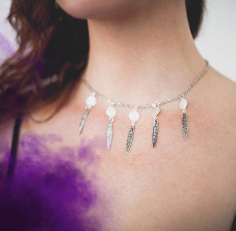 Mystic Rose Charm Choker Necklace with Silver Daggers