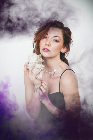 Mystic Rose Charm Choker Necklace with Silver Daggers