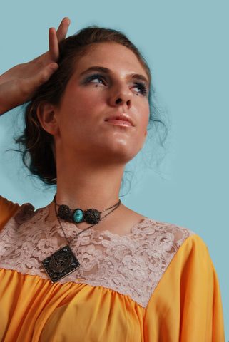 Isis Goddess Pendant Necklace with Scarab Beetle pendant on gun metal chain