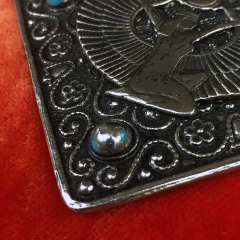 Isis Goddess Pendant Necklace with Scarab Beetle pendant on gun metal chain. Egyptian Revival Necklace.