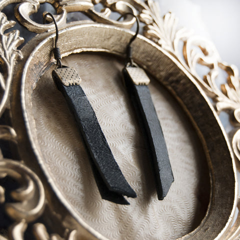 lack leather blade earrings brass earwires