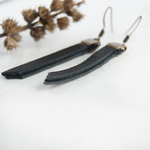 tribal earrings, gothic noir black leather earrings