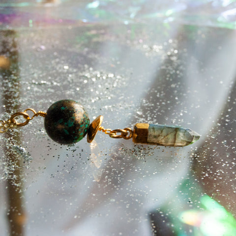 Labradorite Spike Floating Crystal Ball Necklace
