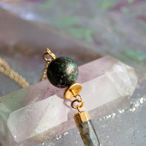 Labradorite Spike Floating Crystal Ball Necklace