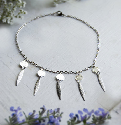 Mystic Rose Charm Choker Necklace with Silver Daggers