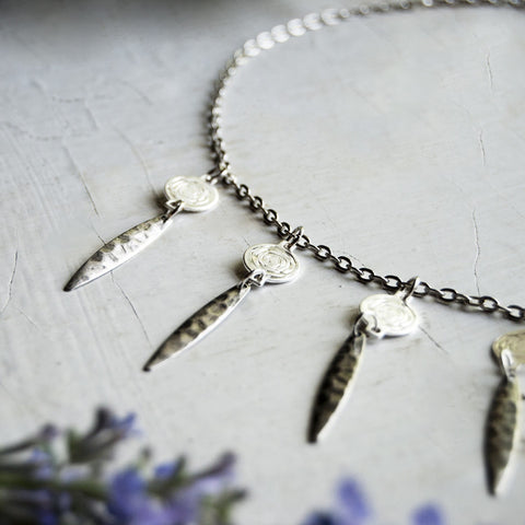 Mystic Rose Charm Choker Necklace with Silver Daggers