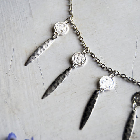 Mystic Rose Charm Choker Necklace with Silver Daggers