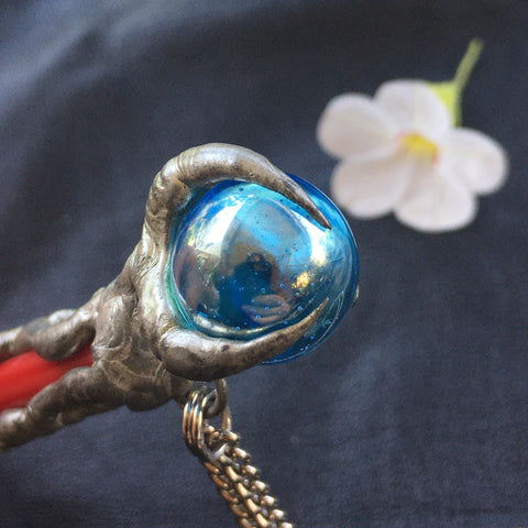 Quartz Crystal Wand Necklace with Bird Claw