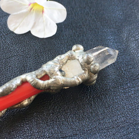 Quartz Crystal Wand Necklace with Bird Claw