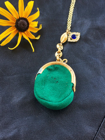 Green Medicine Bag Necklace with All Seeing Eye Charm