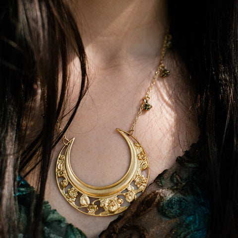 Gold Crescent Moon Art Nouveau Ophelia Necklace