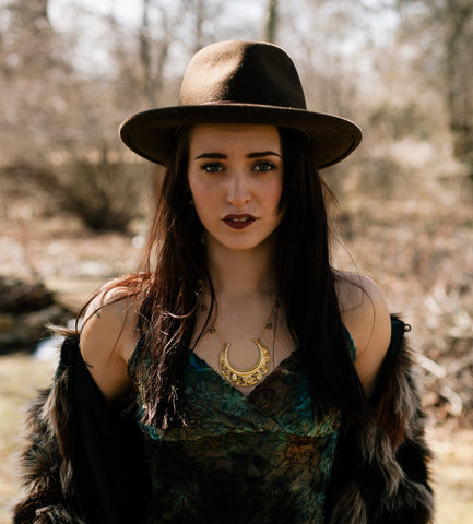 Gold Crescent Moon Art Nouveau Ophelia Necklace