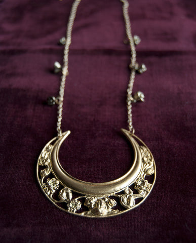 Gold Crescent Moon Art Nouveau Ophelia Necklace