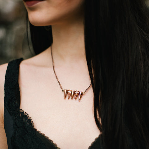 Rose Fire Polished Spike Glass Beaded Bar Necklace