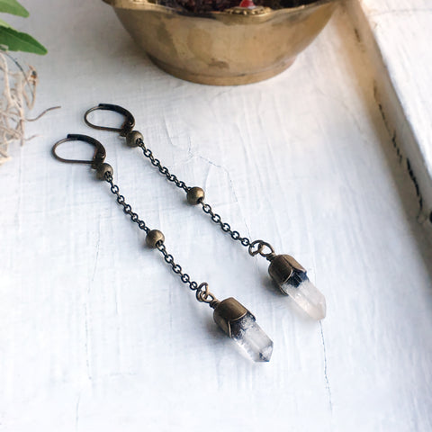Quartz Crystal Point Dangle Earrings