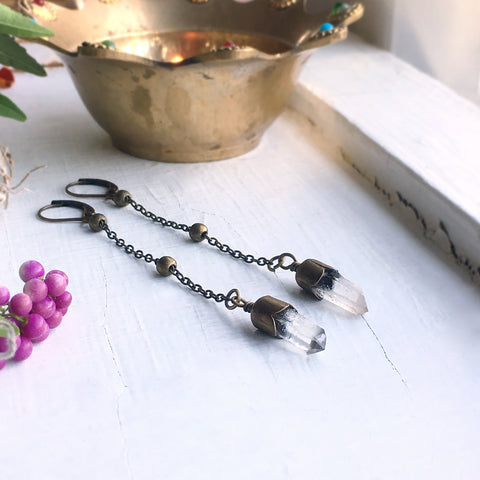 Quartz Crystal Point Dangle Earrings