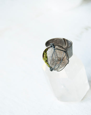 Raw Clear Quartz Adjustable Ring with Wire Wrapping