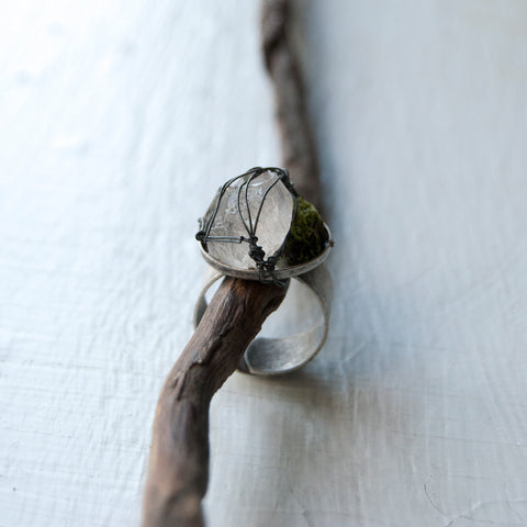 Raw Clear Quartz Adjustable Ring with Wire Wrapping