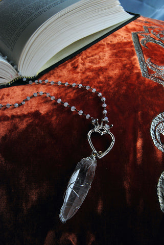 Sacred Heart Quartz Talisman Necklace - Moonstone Rosary Chain