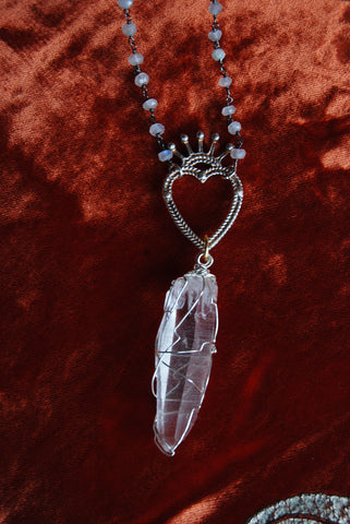 Sacred Heart Quartz Talisman Necklace - Moonstone Rosary Chain