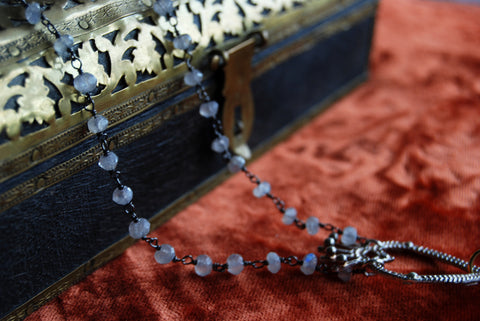 Sacred Heart Quartz Talisman Necklace - Moonstone Rosary Chain