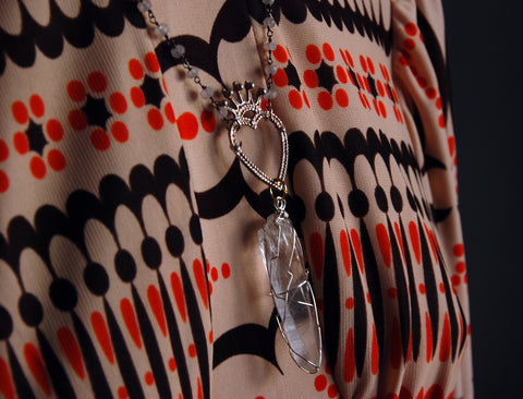 Sacred Heart Quartz Talisman Necklace - Moonstone Rosary Chain