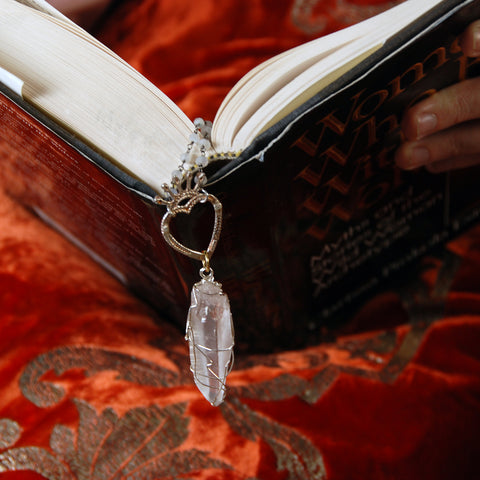 Sacred Heart Quartz Talisman Necklace - Moonstone Rosary Chain