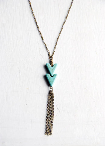 Crackled howlite turquoise arrow beads with tassel brass chains
