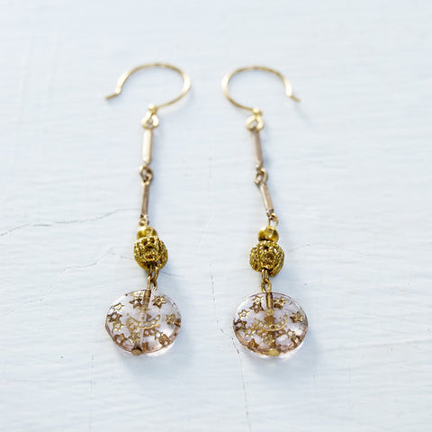 Moon and Star Vintage Filigree Gold Beaded Dangle Earrings