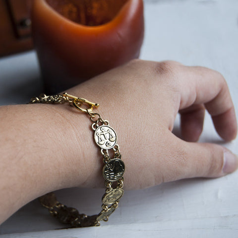 Zodiac Bracelet, Shiny Brass Astrology Signs