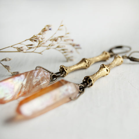 Sun Aura Tangerine Coated Quartz Vintage Earrings
