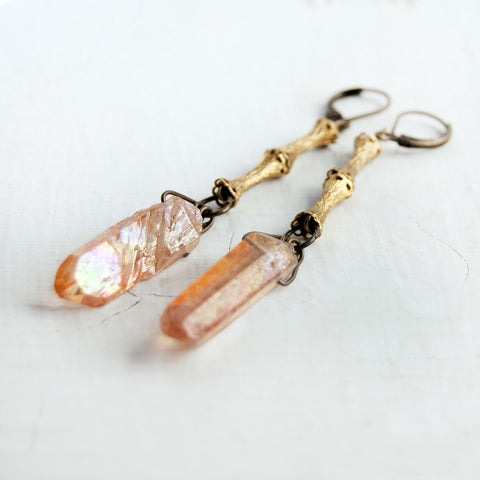 Sun Aura Tangerine Coated Quartz Vintage Earrings