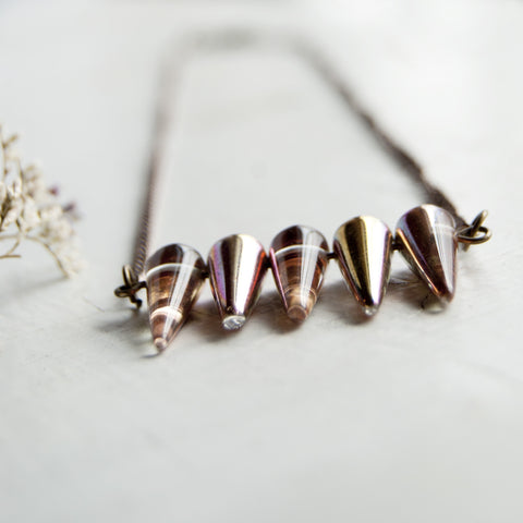 Rose Fire Polished Spike Glass Beaded Bar Necklace