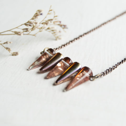 Rose Fire Polished Spike Glass Beaded Bar Necklace