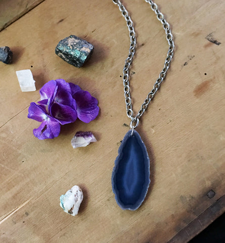 Smokey Lilac Geode Slice on Silver Chain