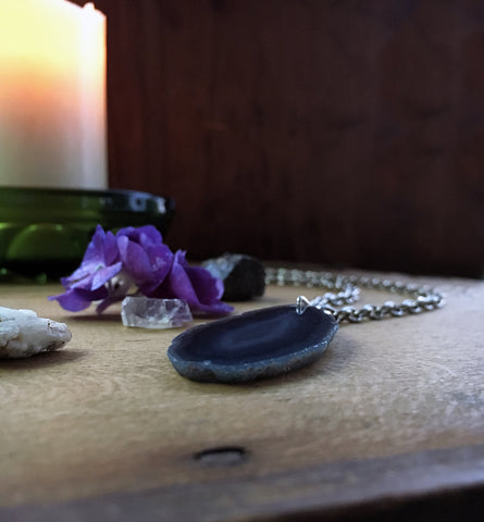 Smokey Lilac Geode Slice on Silver Chain