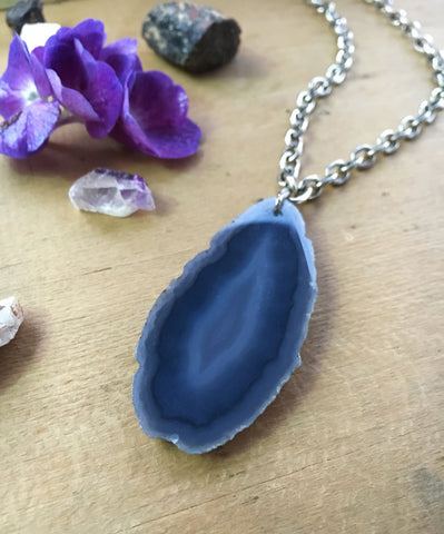 Smokey Lilac Geode Slice on Silver Chain