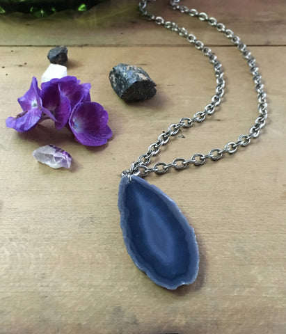 Smokey Lilac Geode Slice on Silver Chain
