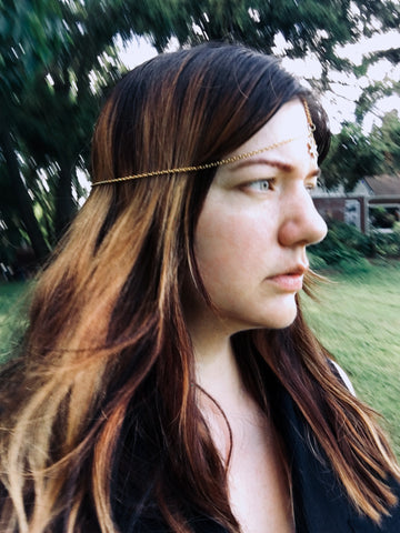 Goddess Head Chain. Bohemian Wedding Headpiece for Women Gold Star