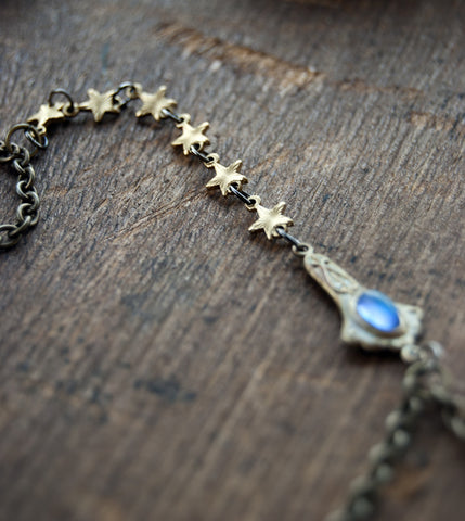 Star Gazer Hand Harness. Tiny Gold Star Bracelet. Celestial Jewelry with Blue, Lavender or Amethyst. 