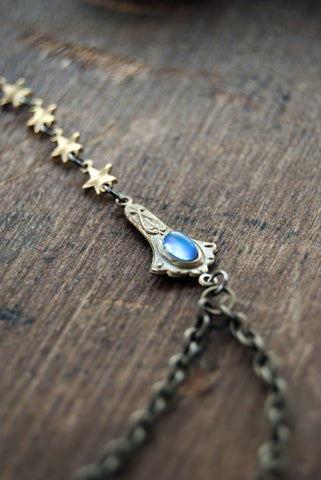 Star Gazer Hand Harness. Tiny Gold Star Bracelet. Celestial Jewelry with Blue, Lavender or Amethyst. 