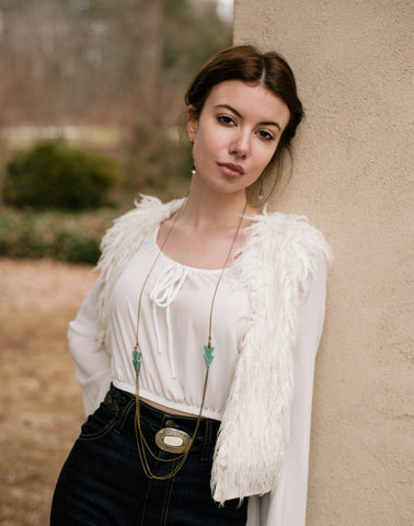 ChevronTurquoise Multi Chain Brass Necklace. Crackled arrow and pyrite beads.