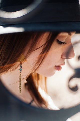 Triangels dangles earrings Geometric earrings Raw Rainbow Aura Quartz stones