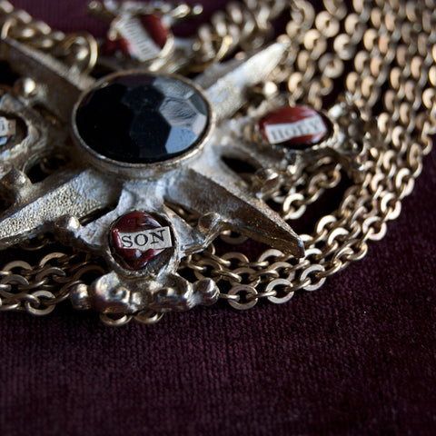 Maltese Cross Reliquary Necklace - Mutli Chain Layered Necklace