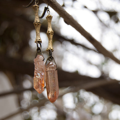 Sun Aura Tangerine Coated Quartz Vintage Earrings